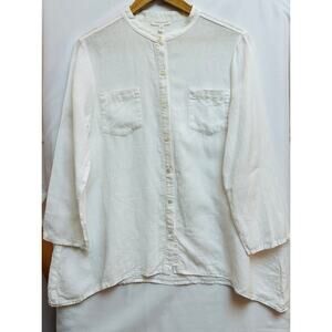 EILEEN FISHER White Organic-Cotton Stretch-Lawn Collared Shirt Petite Medium